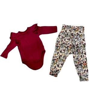 Adorable Greenwich boutique high waist flower pants with ruffle bodysuit